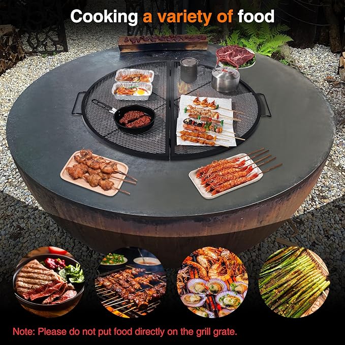Lineslife X-Marks Fire Pit Cooking Grill Grates Portable, Heavy Duty Folding Round Campfire Grill Grate, Firepit Grill Grate with Handles for Outdoor BBQ Picnic, Black 36 Inch