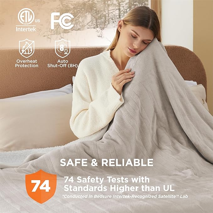 Bedsure Electric Blanket Queen Size - Dual Control Heated Blanket Queen, Fast Heating with 10 Time Settings & 10 Heat Settings, Warm Gift for Grandma (84x90 inches, Cream)