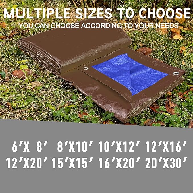 STARPYNG-7 Mil Brown/Blue 10x12 Feet Tarp-Multifunctional Waterproof Tarpaulin-Waterproof, UV Resistant, Rip and Tear Resistant, Poly Tarpaulin with Reinforced Edges for Cover