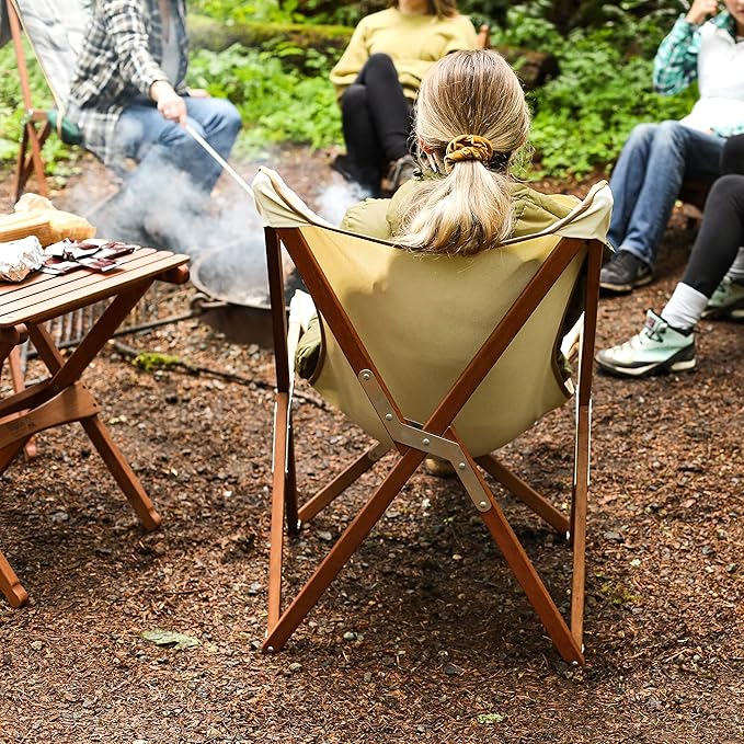 BYER OF MAINE Pangean Butterfly Chair, Easy-Fold Hardwood Sling Chair – Portable Beach, Camping & Patio Seat – 34″H × 23″W × 27″D in Natural