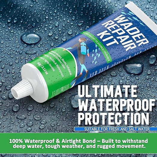 Wader Repair Glue 2.1 oz – Flexible, Waterproof Wader Patch Kit for Fixing Rips, Tears & Holes in Boots, Waders, Wetsuits, PVC Inflatables & Outdoor Gear