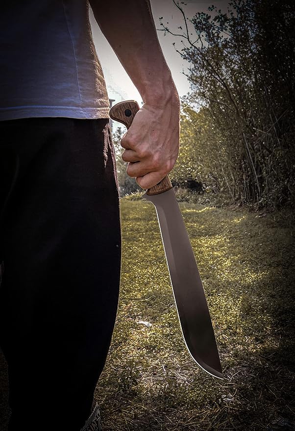 Full Tang Machete bushcraft machete with Sheath 12.4 Inch wood handle for Yard Work Controlled Chopping & Cutting, Gardening,Camping and Bushcraft