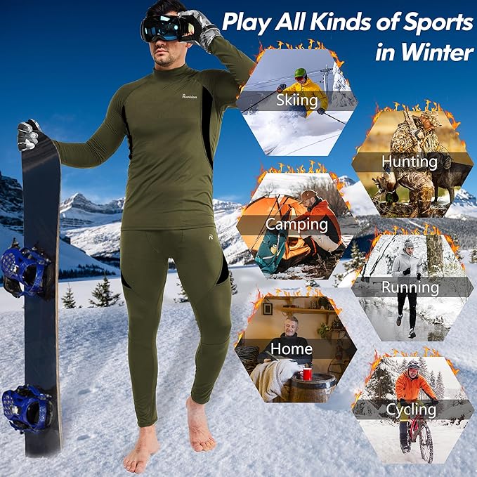 romision 2 Pack Thermal Underwear for Men Long Johns Fleece Lined Hunting Gear Bottom Top Set Base Layer Cold Weather XS-4XL