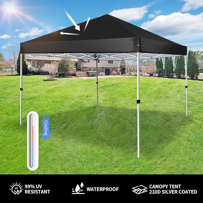Pop Up Canopy 8X8 FT,Portable Sun Instant Shelter w/Backpack Bag,Waterproof,Adjustable Straight Leg Heights Canopies,Outdoor Tents for Parties,Camping,Commercial Event,Black