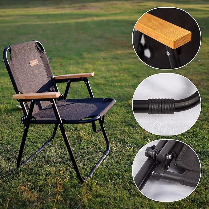 Camping Chair, Black Folding Bench Chair Seating Camp Chairs for Indoor Outdoor Hiking Fishing Patio Beach Supports up to 264 Lbs (2 Packs Single Black)
