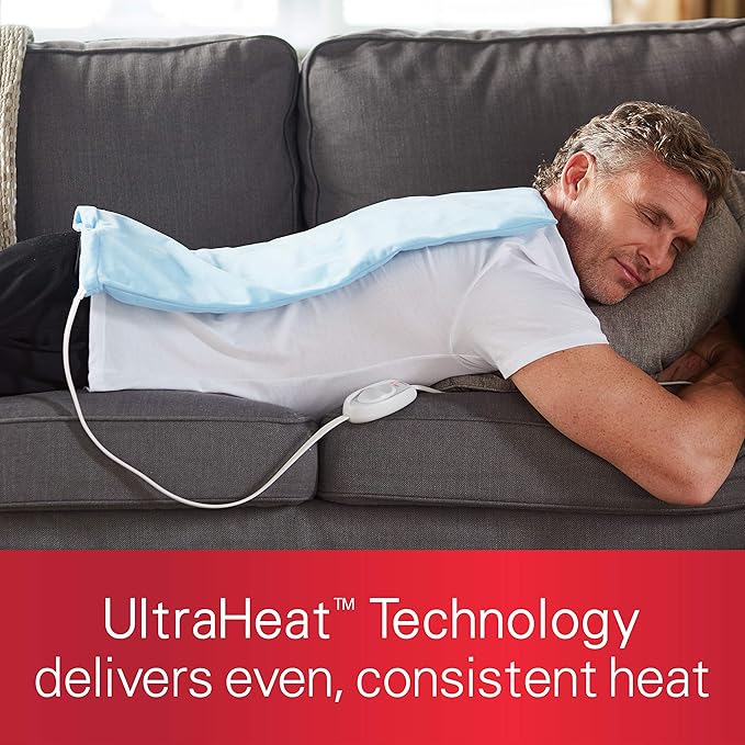 Sunbeam XL Heating Pad for Back Neck and Shoulder Pain Relief with Sponge for Moist Heating Option Extra Large 12 x 24" Blue