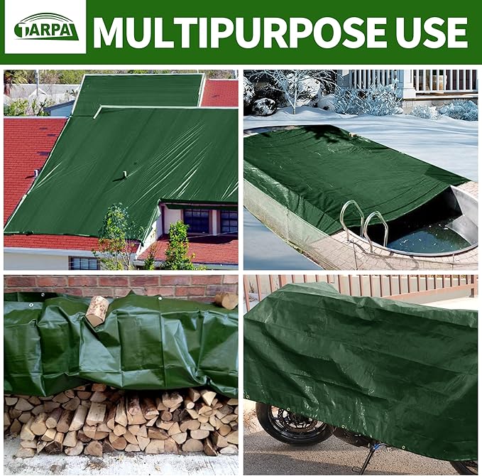 TARPAL Tarps 6x12 Ft Large Tarp 16mil Heavy Duty Tarp with Metal Grommets Every 17.7" UV&Tear Resistant All-Weather Protection Cover for Firewood, Roof, Pool & Outdoor Furniture (Green/Blue)