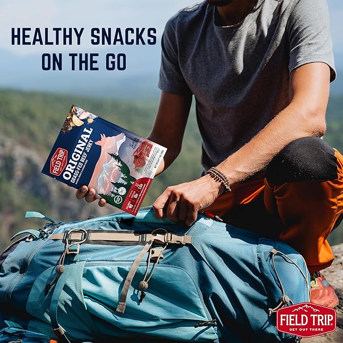 Field Trip Grass Fed Beef Jerky Variety Pack, Healthy Gluten Free Snacks, All Natural, Paleo-Friendly Meat Snacks with No Nitrates, Low Carb, High Protein Snacks, 2.2oz Bag, 4 Pack