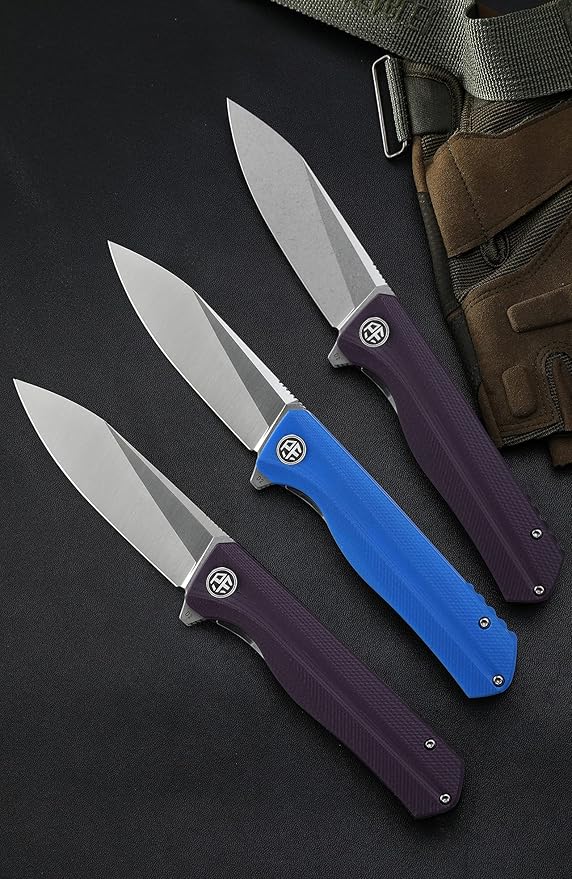 Petrified fish G10 handle D2 steel blade 2CR13 liner ball bearing flipper folding knife camping hunting EDC pocket tool PF818 (Green, Satin)