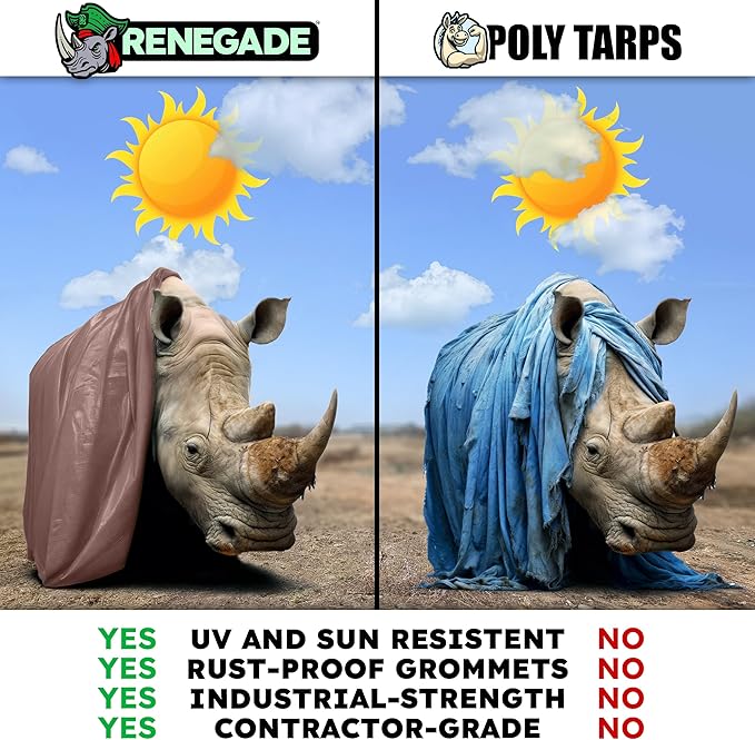 RENEGADE Industrial Tarp 3x3 ft Brown – 6X Stronger, Waterproof, UV-Resistant, PFAS-Free – Heavy Duty Tarpaulin Cover for Camping, Construction, Gardening, Car & Equipment Protection