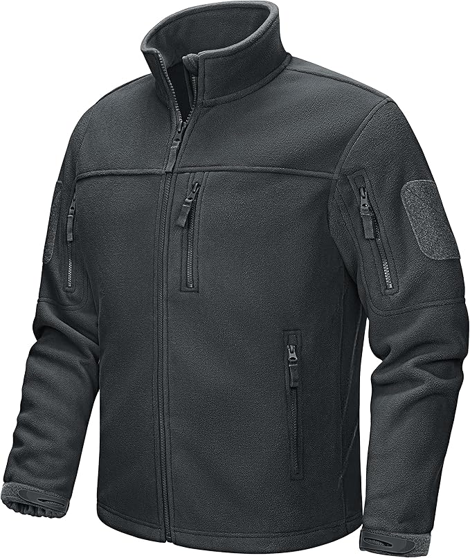 CRYSULLY Men's Fleece Jacket Tactical Full-Zip Winter Coat Jackets Multi Pockets