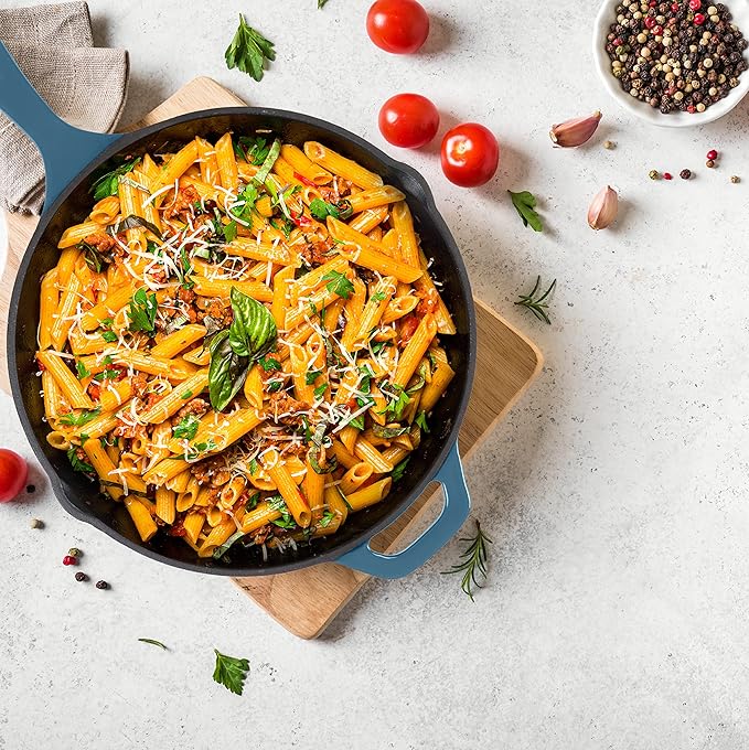 Utopia Kitchen Cast Iron Frying Pan 10.25 Inch, Cast Iron Chefs Pan, Pre Seasoned Skillet, Safe Grill Cookware for Indoor & Outdoor Use, Teal
