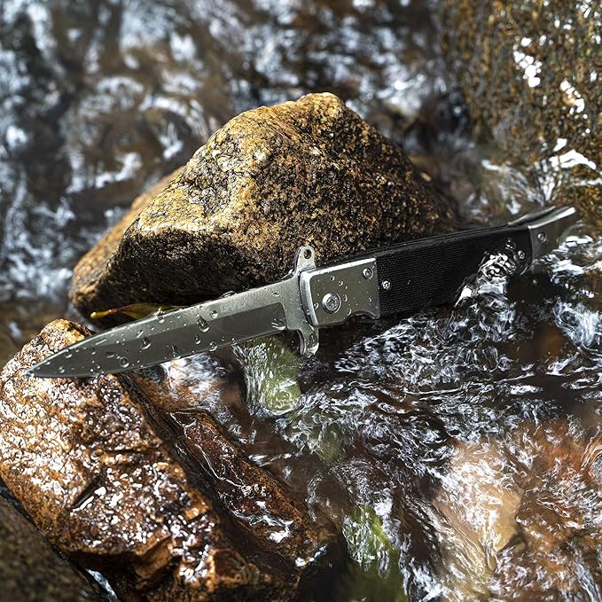 GVDV Folding Pocket Knife with G10 Handle, 7CR17 Stainless Steel EDC Knife with Safety Liner Lock, Hunting Camping Hiking Fishing Knife for Men Women, Silver