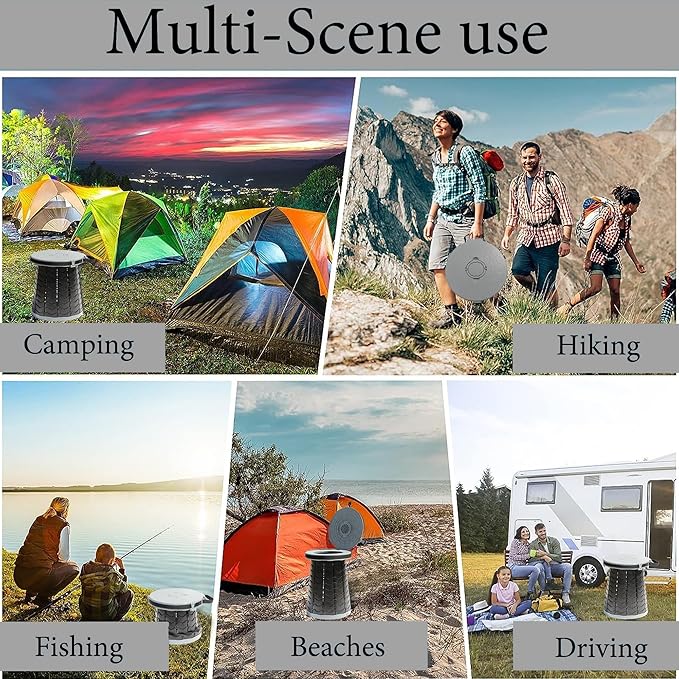XXL Portable Toilet -19.7" H 15" D Adjustable Foldable Camping Toilet, Luggable Loo with Lid, Strap,Toilet Bag for Camping, Hiking, Travel and Car with Carry Bag