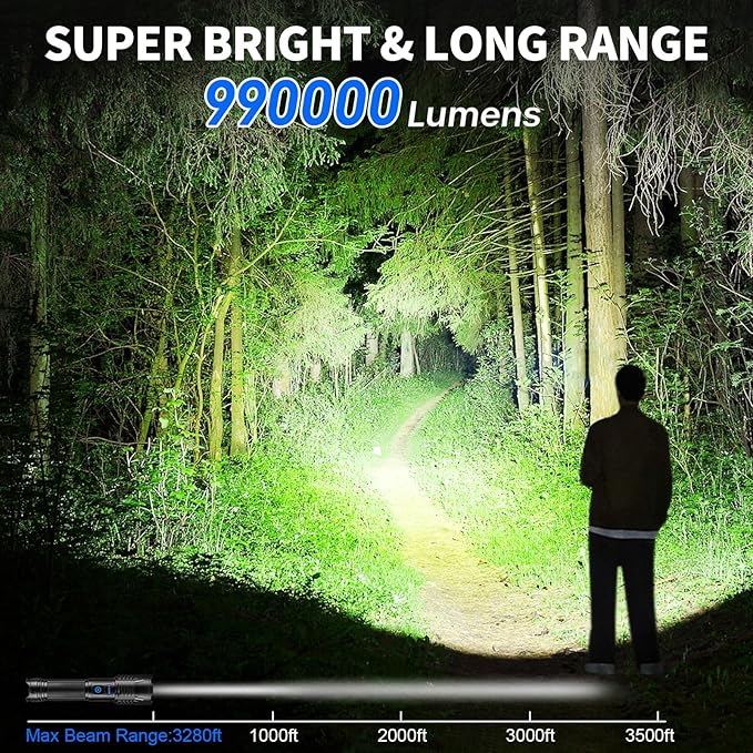 NiaoChao Flashlights 99,000 High Lumens, Super Bright LED Rechargeable Flashlight, 5 Modes Waterproof Flash Light for Home Camping Hiking