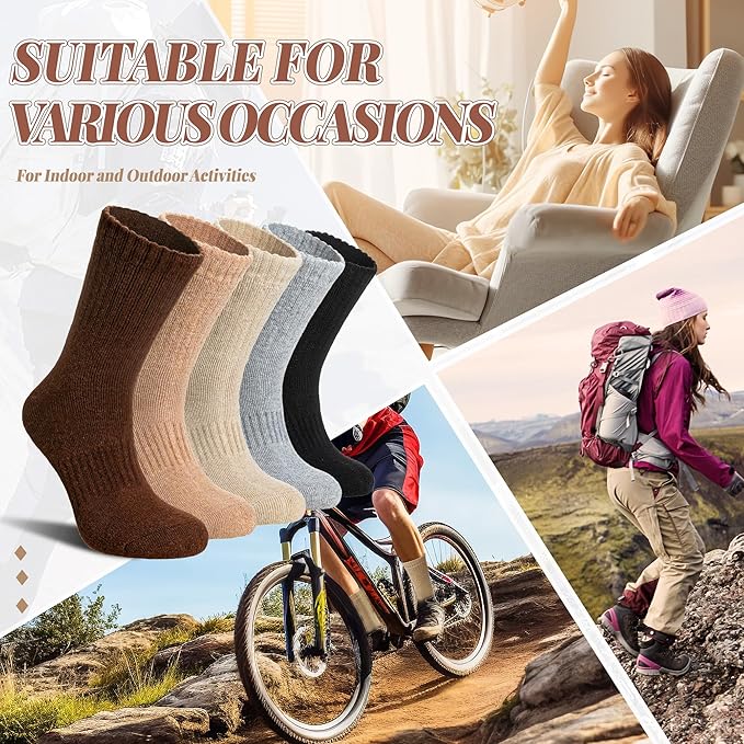 Merino Wool Socks For Women Hiking Winter Boot Thermal Warm Thick Cozy Work Crew Socks 5 Pairs