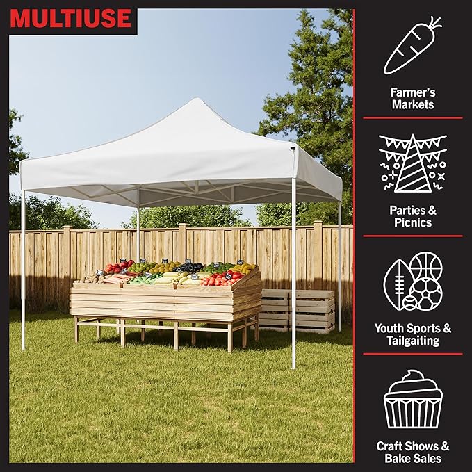 Pop Up Canopy - 10x10 ft Canopy Tent - UPF30 Beach Tent Sun Shelter - Adjustable Height EZ Up Canopy with Bag - Tents for Parties by Stalwart (White)