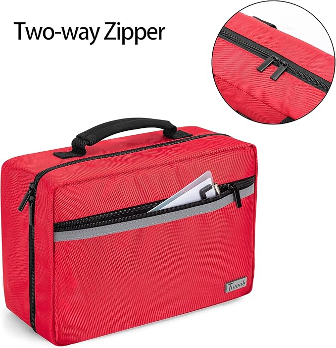 Trunab Portable First Aid Bag Empty, Medical Supplies Bag with 2 Inner Flap, Emergency Trauma Bag for Accessories, Red