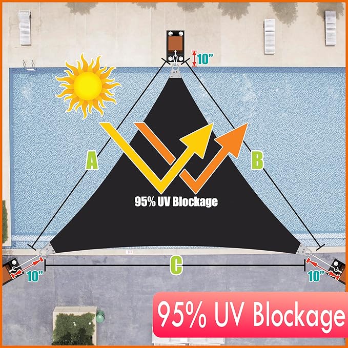 ColourTree Super Ring 18' x 27' x 32.45' Black Right Triangle Customized Size Sun Shade Sail,Commercial Grade Canopy, Reinforced Corners & Edges, 260 GSM Fabric Heavy Duty -3 Years Warranty