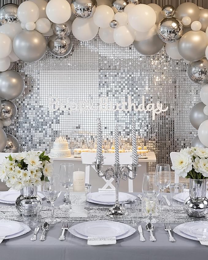 Nervure 175PCS Silver Plastic Plates - White and Silver Disposable Plates for 25 Guests Include 50Plates, 25Cups, 25Forks, 25Knives, 25Spoons, 25Napkins for Wedding & Party