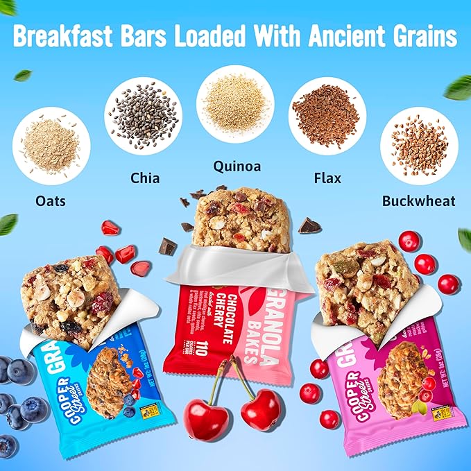 Cooper Street Granola Bakes - Soft and Chewy Breakfast Granola Bars Variety Pack (18 Count) - Perfect Snack for Kids, School, Work, Hiking & On-the-Go