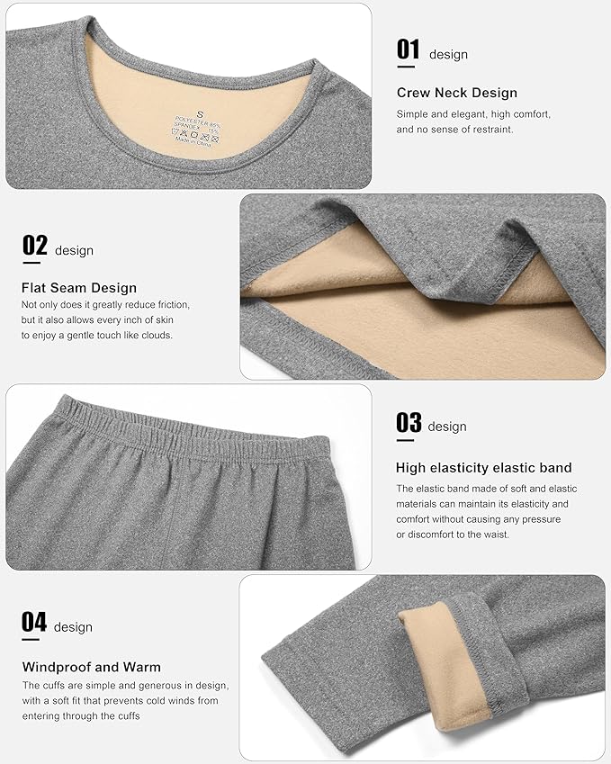 TELALEO 2 Sets Women's Thermal Underwear Long Johns Double-Sided Fleece Lined Base Layer Top & Bottom Pajama for Cold Weather
