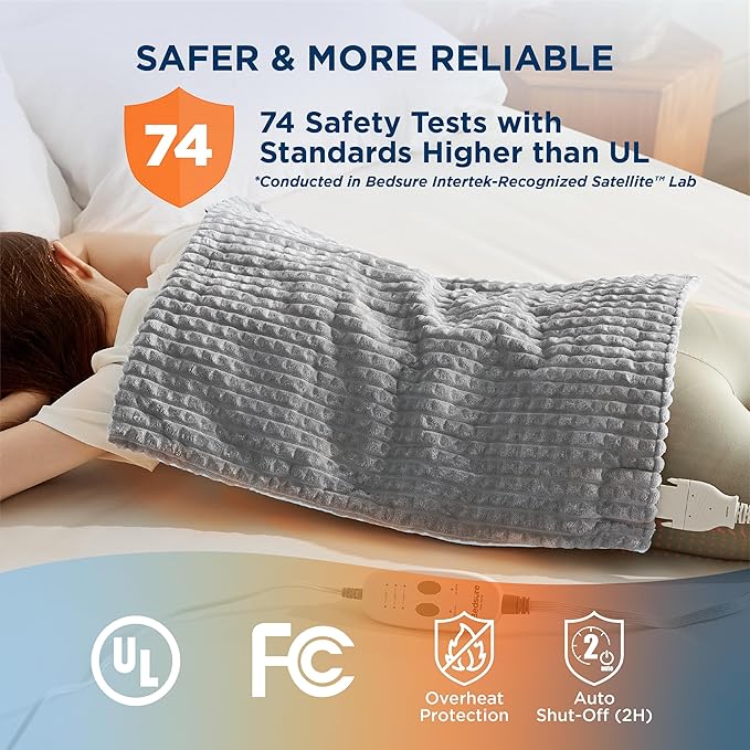 Bedsure Back Heating Pad for Neck and Shoulders, Weighted Heated Pad with Vibration, FSA Eligible Items, Birthday Gifts for Women Men Mom Men, Auto Shut Off, 6.3lbs 20" x 24", Grey