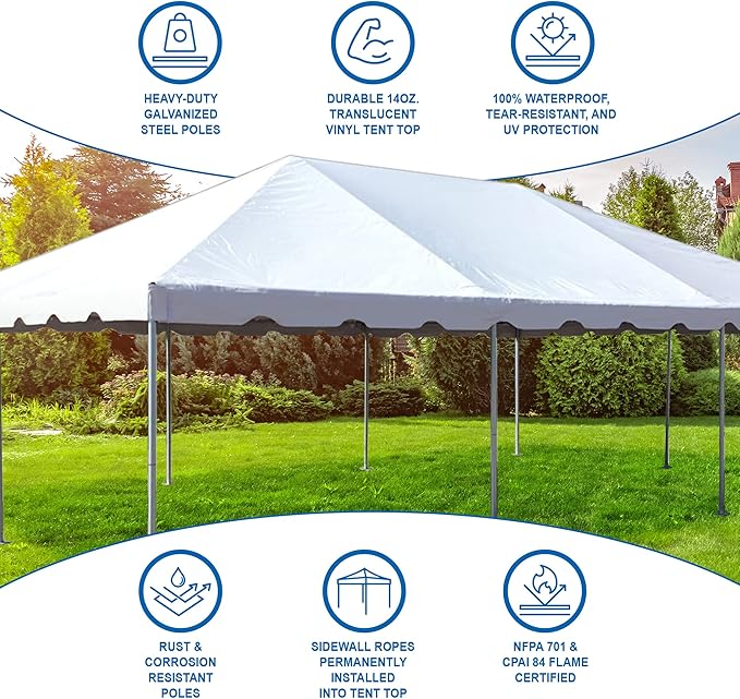 Party Tents DIRECT 20' x 40' Weekender West Coast Frame Style Party Tent | White PVC Top | for Weddings, Graduations, and Events