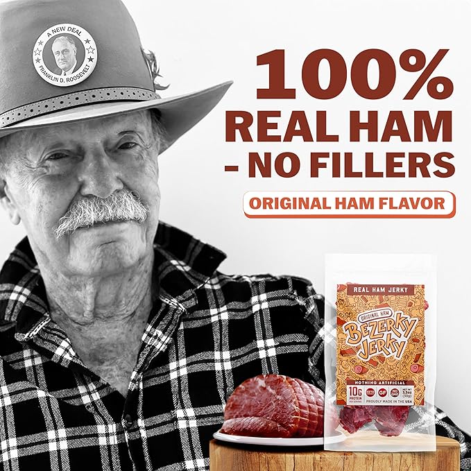 All Natural Jerky | Premium Ham | Old Fashioned Recipe | Keto Food | High Protein Food | Authentic American | Gluten-Free | Non-GMO | Low Carbs | Bezerky Jerky 3.3 Oz (Pack of 1)