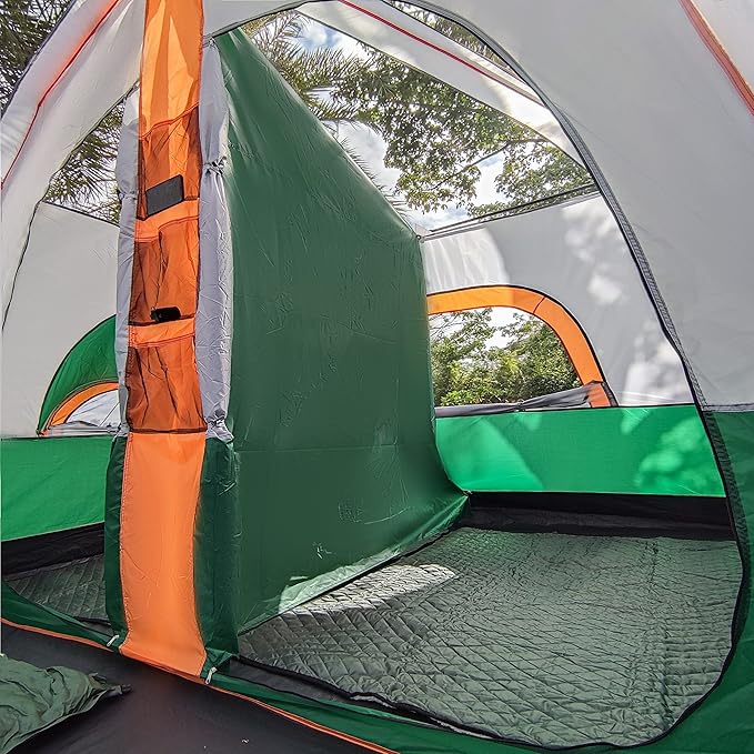 KTT Extra Large Tent 6-10-12-14 Person(A),Family Cabin Tents,2 Rooms,3 Doors and 3 Windows with Mesh,Straight Wall,Waterproof,Double Layer,Big Tent for Outdoor,Picnic,Camping,Family Gathering