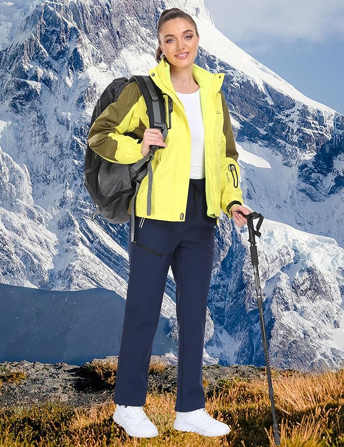 MoFiz Women's Waterproof Insulated Snow Pants Fleece Lined Winter Ski Hiking Pants Warm Outdoor Softshell with Elastic Waist