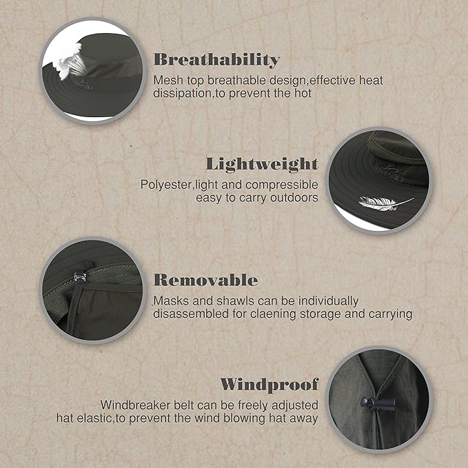 Fishing Hat,Sun Cap with UPF 50+ Sun Protection and Neck Flap,for Man and Women