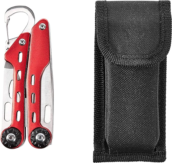 Amazon Basics 10-in-1 Stainless Steel Multitool Safety Lock with Nylon Sheath, Red