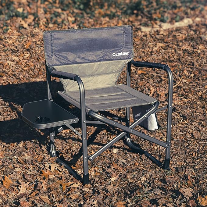 OUTSIDER Portable Directors Camping Chair, Lightweight Folding Aluminum Outdoor Chair with Side Table and Storage Pouch for Camping, Lawn, Sports and Fishing, Heavy Duty Supports 350lbs