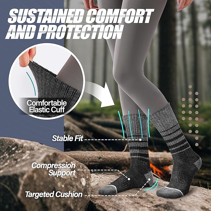 ANTSANG Merino Wool Hiking Socks for Men & Women 5 Pairs Thermal Warm Winter Thick Cushion Moisture Wicking Crew Boot Socks