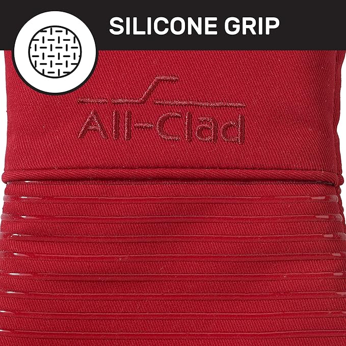 All-Clad Silicone Oven Mitts: Heat Resistant up to 500 Degrees - 100% Cotton & Silicone, 14"x7" Oven Mitt for Kitchen and Barbeque, 2-Pack, Chili