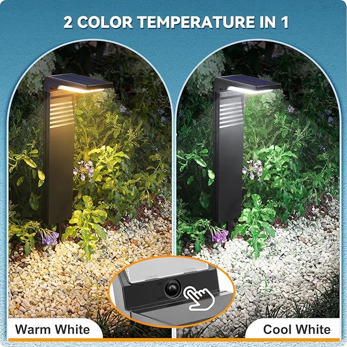Solar Pathway Lights 2 Pack with Warm White and Cool White Mode, Modern Solar Path Lights Outdoor Waterproof, Perfect Solar Lights for Backyard, Lawn, Driveway, Walkway, Garden Decorative.