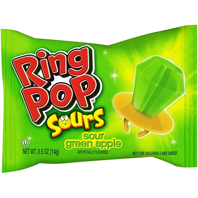 Ring Pop Sour Halloween Candy Lollipops, 30 Ct Bulk Individually Wrapped in Assorted Fruity Sour Flavors, Full Size, Hard Candy For Birthday, Party Favors, Trick or Treat, Halloween Bowls, Kids Gifts