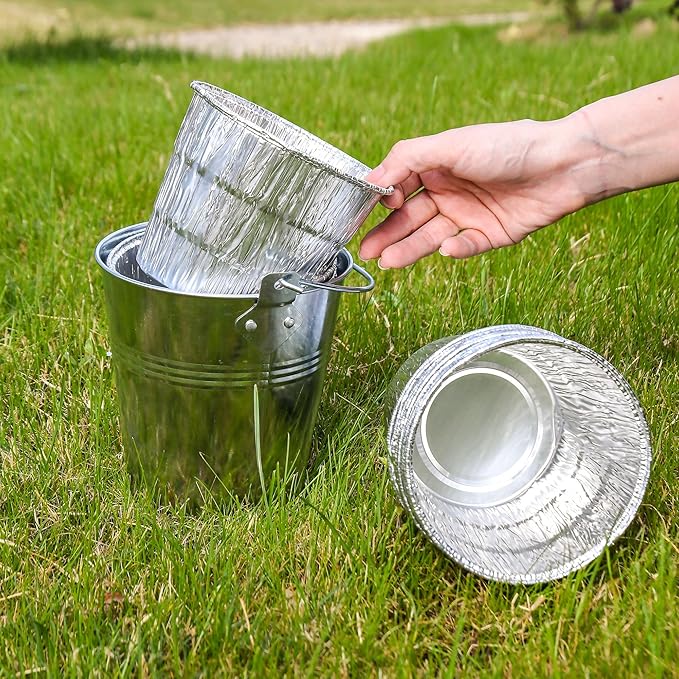30-Pack Heavy-Duty Aluminum Grease Liners 5.1" Top Dia x 3.9" H | Disposable Drip Bucket Liners for Pellet Grills | Heat-Resistant Grill Accessories with Secure Fit Design