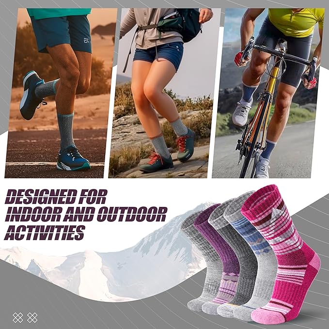 ANTSANG Merino Wool Hiking Socks for Men & Women 5 Pairs Thermal Warm Winter Thick Cushion Moisture Wicking Crew Boot Socks