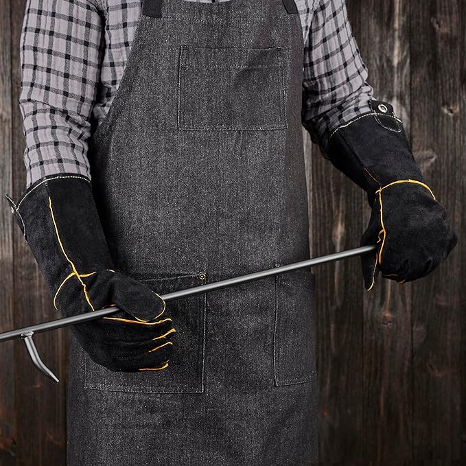 Extra Long Leather Gloves, Extreme High Heat Resistant Gloves, Rugged but Comfortable for Outdoor Cooking, Oven Use, Campfire, Bonfire, Grilling, Fire Pits, Hot Logs, Backyard BBQ by Mr Bar-B-Q 40113Y