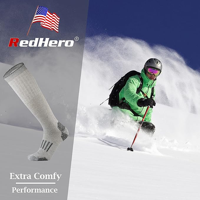 Merino Wool Over the Calf Socks for Men Hiking Hunting Ski Snowboarding Knee High Boot Warm Thick Cold Weather Winter