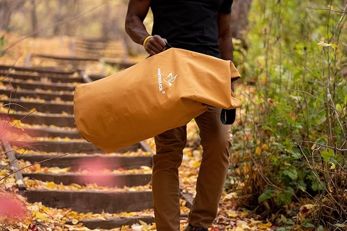 WHITEDUCK Top Load Canvas Folding Duffel Bag, Water Resistant Army Style Shoulder Bag for Men and Women- Gym, Sports, Travel, Hiking, Camping, Backpacking (Small 21" x 36",Tan)