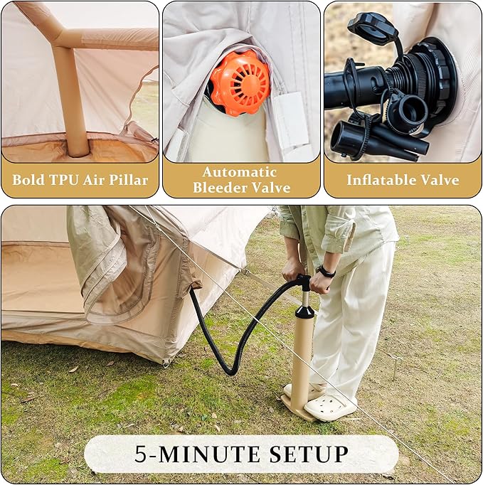 Inflatable Tents for Camping, Portable 4-6 Person Camping Tent with Pump, Easy Setup Waterproof Outdoor Blow Up Tent, 12 Mesh Window, Backpacking Tent for Family Camping Hiking Parties, Double Layer