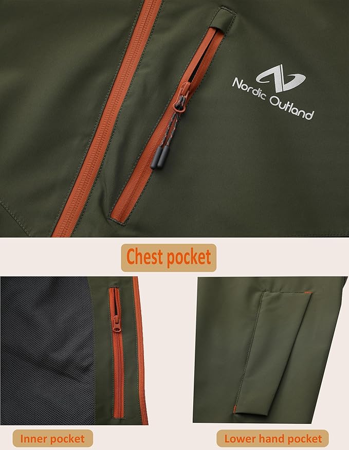 Rain Jacket Men,Waterproof Breathable Long Raincoat with Hood Mesh Lining,Windbreaker for outdoor activities