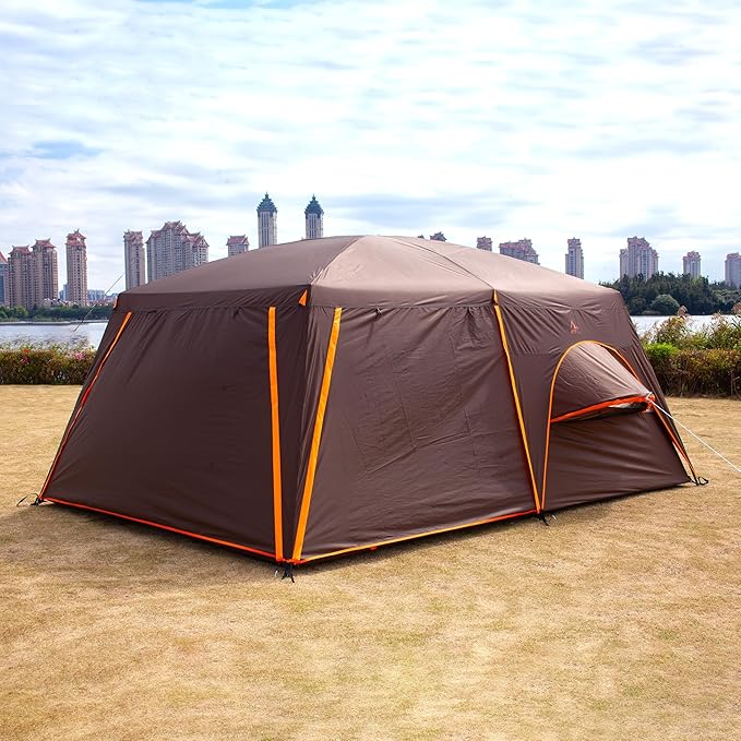 KTT Extra Large Tent 6-10-12-14 Person(A),Family Cabin Tents,2 Rooms,3 Doors and 3 Windows with Mesh,Straight Wall,Waterproof,Double Layer,Big Tent for Outdoor,Picnic,Camping,Family Gathering