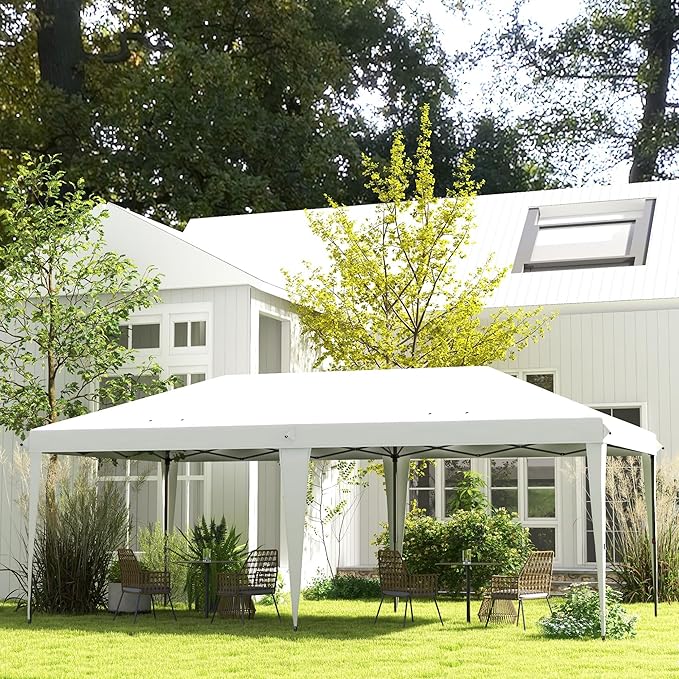 Outsunny 10' x 20' Pop Up Canopy Tent, Upgraded Heavy Duty Tents for Parties, Outdoor Instant Gazebo Sun Shade Shelter with Carry Bag, for Catering, Events, Wedding, Backyard BBQ, White