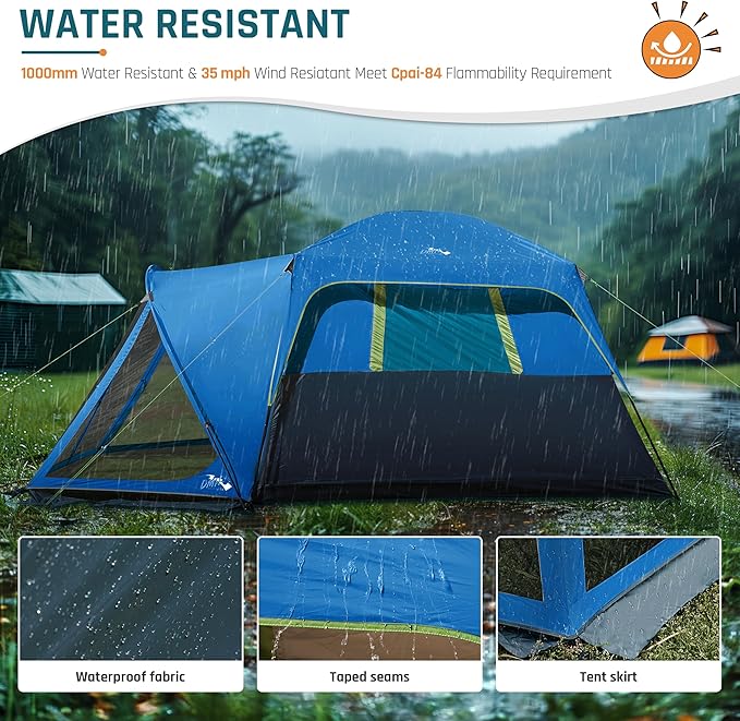 Tents for Camping 6/8/10 Person Camping Tent with Screen Porch, Weatherproof Large Cabin Tent with Rainfly and Carry Bag, Family Tent for Outdoor Camping and Backyard