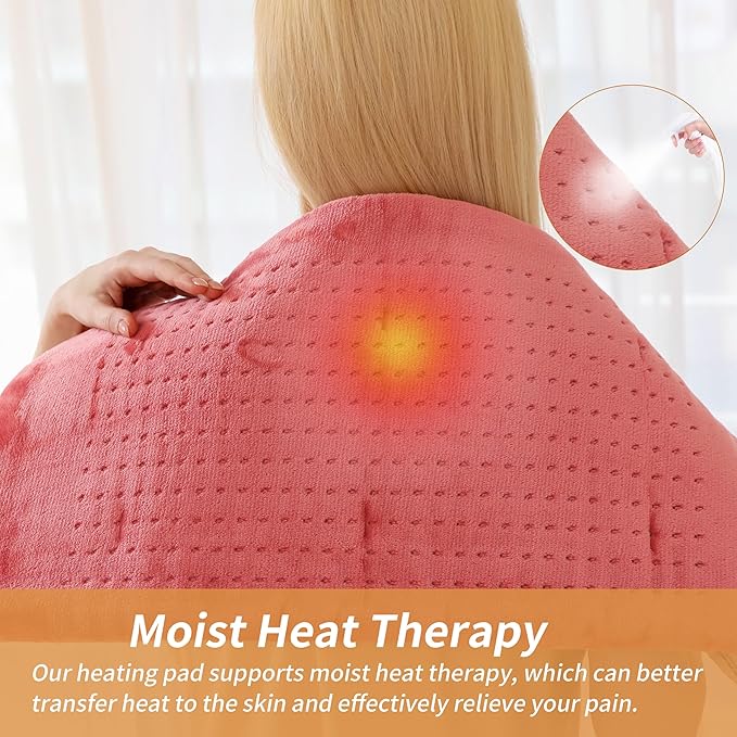 Massaging Weighted Heating Pad for Back Pain Relief,Heating Pads for Neck, Shoulder,Cramp,Portable Heated Pad with 3 Heat Settings & 6 Massage,18 Relaxing Combinations,Auto Off,20"*24",Grapefruit Red