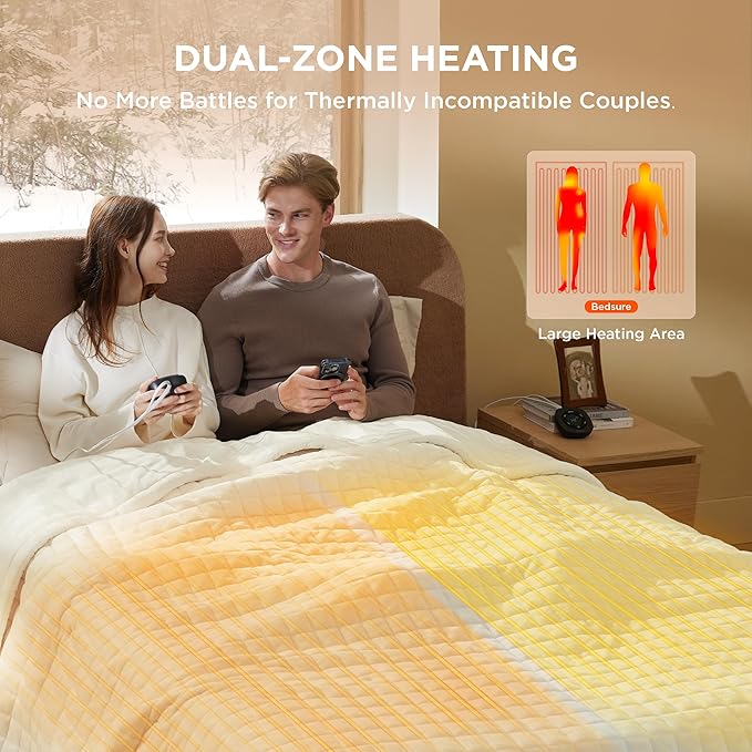 Bedsure Electric Blanket King Size - Dual Control Heated Weighted Blanket King with 10 Heat Settings, Fast Heating with 10 Time Settings (100x90 inches, Ivory)